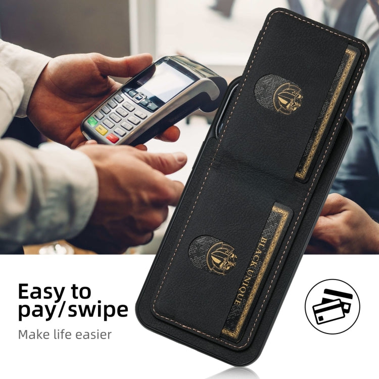 For iPhone 16 Suteni H03 Litchi Leather Card Bag Stand Back Phone Case(Black) - free shipping - PMC Jewellery - Order now!