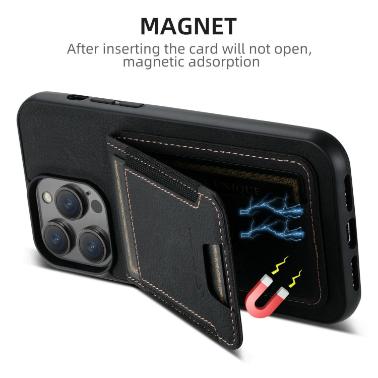 For iPhone 16 Pro Suteni H03 Litchi Leather Card Bag Stand Back Phone Case(Black) - free shipping - PMC Jewellery - Order now!