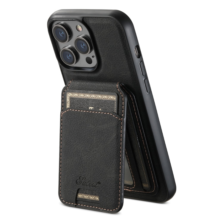 For iPhone 15 Pro Suteni H17 Litchi Texture Leather MagSafe Detachable Wallet Phone Case(Black) - iPhone 15 Pro Cases by Suteni | Online Shopping South Africa | PMC Jewellery | Buy Now Pay Later Mobicred