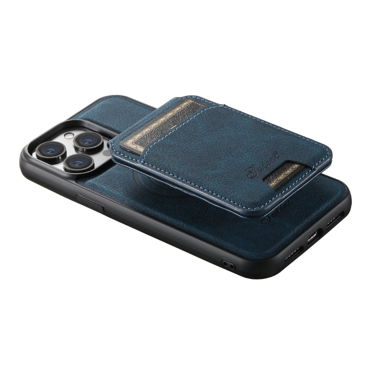 For iPhone 15 Plus Suteni H17 Litchi Texture Leather MagSafe Detachable Wallet Phone Case(Blue) - iPhone 15 Plus Cases by Suteni | Online Shopping South Africa | PMC Jewellery | Buy Now Pay Later Mobicred