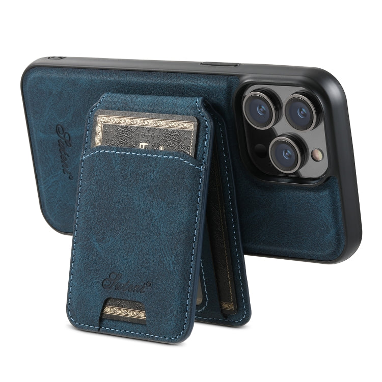 For iPhone 14 Suteni H17 Litchi Texture Leather MagSafe Detachable Wallet Phone Case(Blue) - iPhone 14 Cases by Suteni | Online Shopping South Africa | PMC Jewellery | Buy Now Pay Later Mobicred