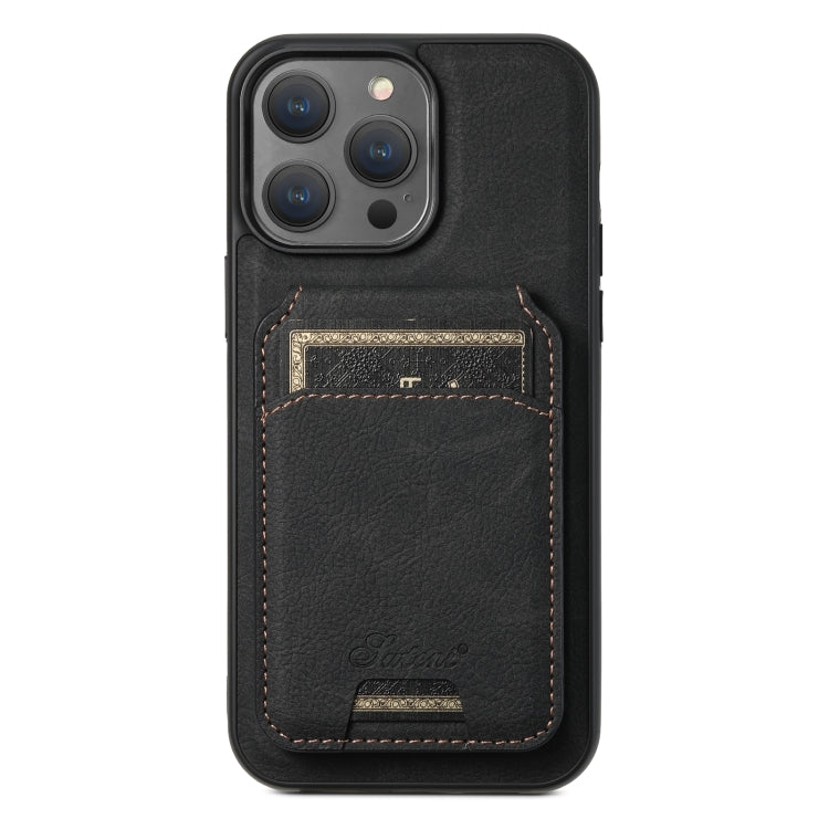 For iPhone 14 Pro Max Suteni H17 Litchi Texture Leather MagSafe Detachable Wallet Phone Case(Black) - iPhone 14 Pro Max Cases by Suteni | Online Shopping South Africa | PMC Jewellery | Buy Now Pay Later Mobicred