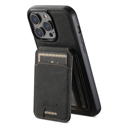 For iPhone 14 Pro Max Suteni H17 Litchi Texture Leather MagSafe Detachable Wallet Phone Case(Black) - iPhone 14 Pro Max Cases by Suteni | Online Shopping South Africa | PMC Jewellery | Buy Now Pay Later Mobicred