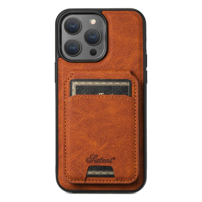 For iPhone 14 Pro Max Suteni H17 Litchi Texture Leather MagSafe Detachable Wallet Phone Case(Khaki) - iPhone 14 Pro Max Cases by Suteni | Online Shopping South Africa | PMC Jewellery | Buy Now Pay Later Mobicred