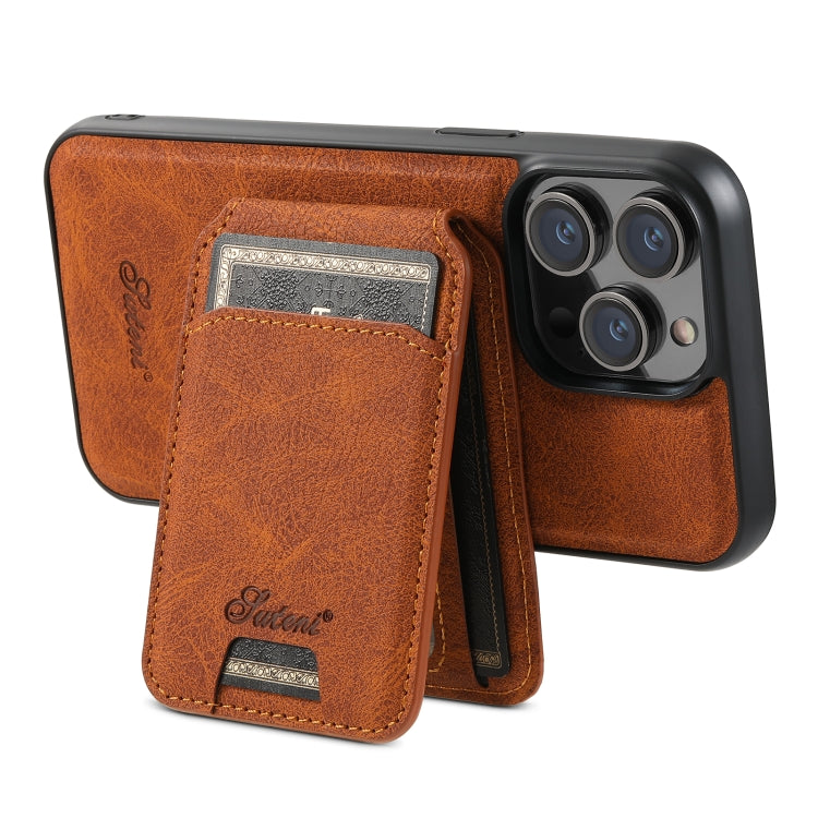 For iPhone 14 Pro Max Suteni H17 Litchi Texture Leather MagSafe Detachable Wallet Phone Case(Khaki) - iPhone 14 Pro Max Cases by Suteni | Online Shopping South Africa | PMC Jewellery | Buy Now Pay Later Mobicred