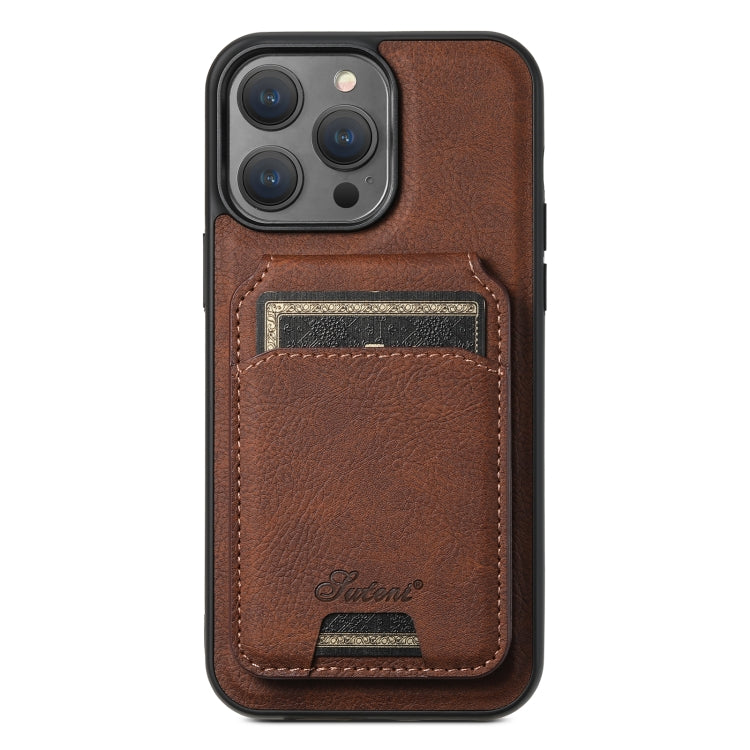 For iPhone 12 Pro Max Suteni H17 Litchi Texture Leather MagSafe Detachable Wallet Phone Case(Brown) - iPhone 12 Pro Max Cases by Suteni | Online Shopping South Africa | PMC Jewellery | Buy Now Pay Later Mobicred