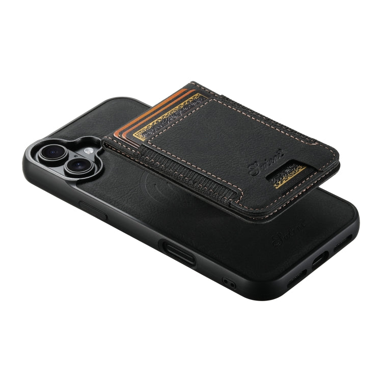 For iPhone 16 Plus Suteni H17 Litchi Texture Leather MagSafe Detachable Wallet Phone Case(Black) - iPhone 16 Plus Cases by Suteni | Online Shopping South Africa | PMC Jewellery | Buy Now Pay Later Mobicred