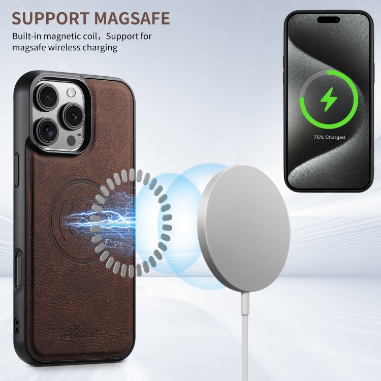 For iPhone 16 Pro Max Suteni H17 Litchi Texture Leather MagSafe Detachable Wallet Phone Case(Brown) - iPhone 16 Pro Max Cases by Suteni | Online Shopping South Africa | PMC Jewellery | Buy Now Pay Later Mobicred