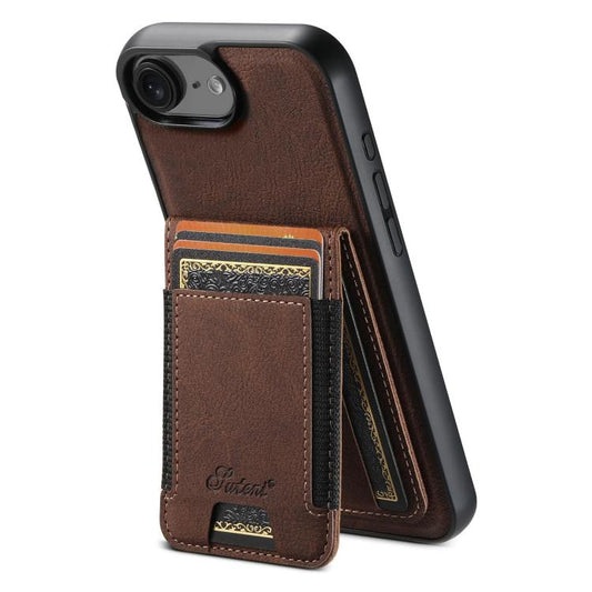 For iPhone 16e Suteni H17 Litchi Texture Leather MagSafe Detachable Wallet Phone Case(Brown) - iPhone 16e Cases by Suteni | Online Shopping South Africa | PMC Jewellery | Buy Now Pay Later Mobicred