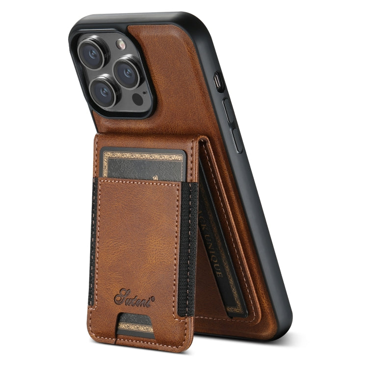 For iPhone 15 Pro Max Suteni H17 Oil Eax Leather MagSafe Detachable Wallet Phone Case(Brown) - iPhone 15 Pro Max Cases by Suteni | Online Shopping South Africa | PMC Jewellery | Buy Now Pay Later Mobicred