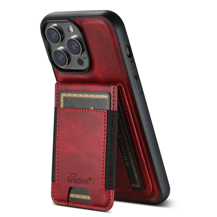 For iPhone 12 Pro Suteni H17 Oil Eax Leather MagSafe Detachable Wallet Phone Case(Red) - iPhone 12 / 12 Pro Cases by Suteni | Online Shopping South Africa | PMC Jewellery | Buy Now Pay Later Mobicred