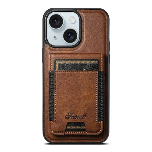 For iPhone 15 Plus Suteni H17 Oil Eax Leather MagSafe Detachable Wallet Phone Case(Brown) - iPhone 15 Plus Cases by Suteni | Online Shopping South Africa | PMC Jewellery | Buy Now Pay Later Mobicred