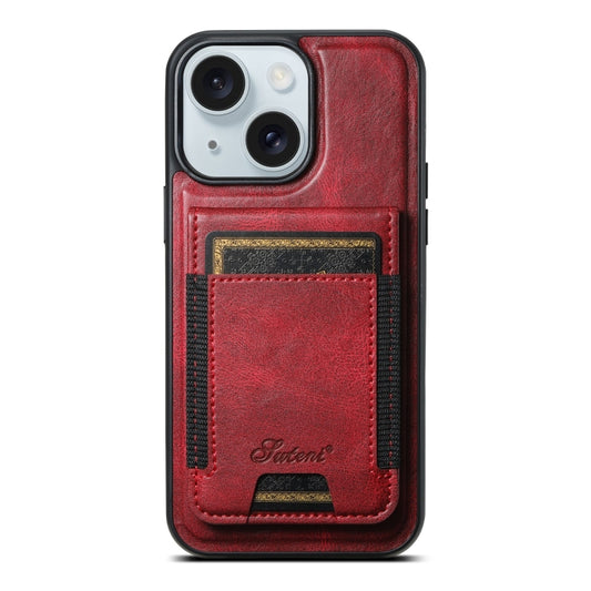 For iPhone 15 Plus Suteni H17 Oil Eax Leather MagSafe Detachable Wallet Phone Case(Red) - iPhone 15 Plus Cases by Suteni | Online Shopping South Africa | PMC Jewellery | Buy Now Pay Later Mobicred