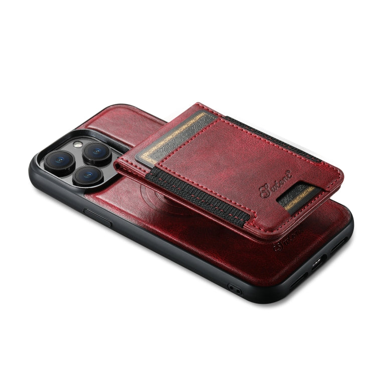 For iPhone 15 Suteni H17 Oil Eax Leather MagSafe Detachable Wallet Phone Case(Red) - iPhone 15 Cases by Suteni | Online Shopping South Africa | PMC Jewellery | Buy Now Pay Later Mobicred