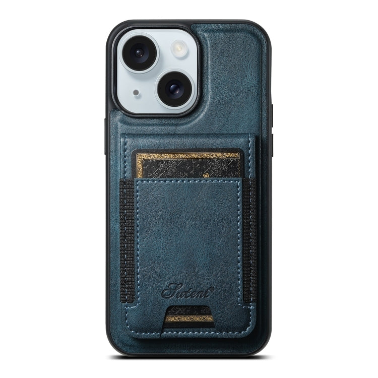 For iPhone 15 Suteni H17 Oil Eax Leather MagSafe Detachable Wallet Phone Case(Blue) - iPhone 15 Cases by Suteni | Online Shopping South Africa | PMC Jewellery | Buy Now Pay Later Mobicred