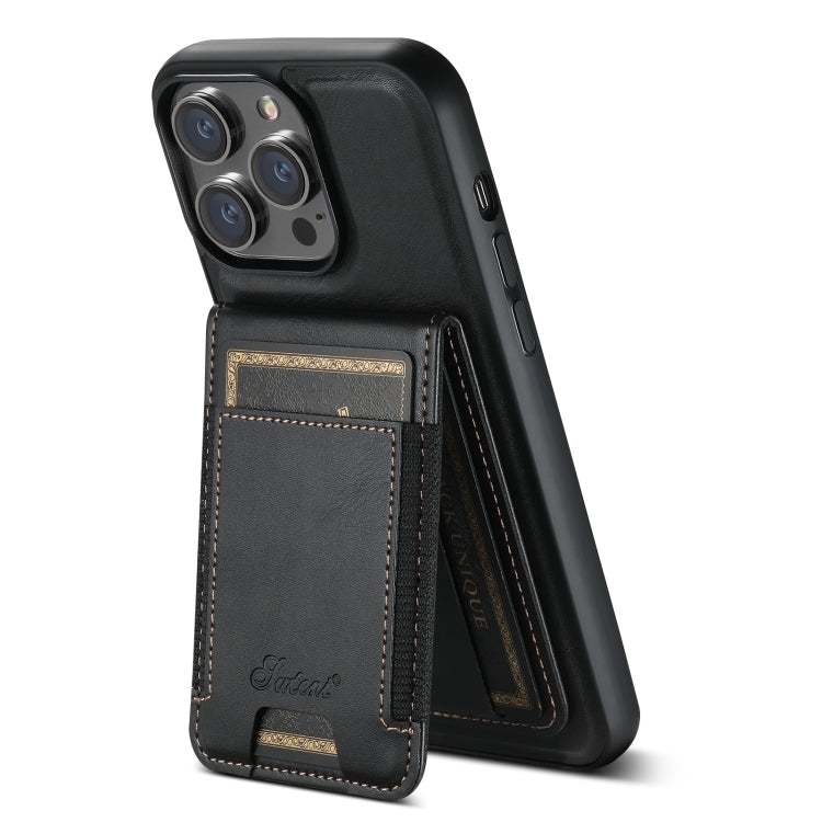 For iPhone 14 Pro Suteni H17 Oil Eax Leather MagSafe Detachable Wallet Phone Case(Black) - iPhone 14 Pro Cases by Suteni | Online Shopping South Africa | PMC Jewellery | Buy Now Pay Later Mobicred