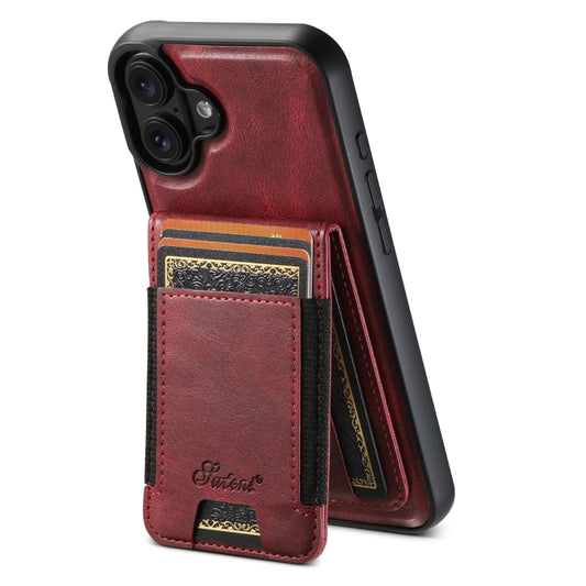 For iPhone 16 Plus Suteni H17 Oil Eax Leather MagSafe Detachable Wallet Phone Case(Red) - iPhone 16 Plus Cases by Suteni | Online Shopping South Africa | PMC Jewellery | Buy Now Pay Later Mobicred