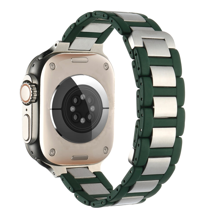 For Apple Watch SE 2023 44mm Rubber Stainless Steel Magnetic Watch Band(Green+Silver) - Watch Bands by PMC Jewellery | Online Shopping South Africa | PMC Jewellery