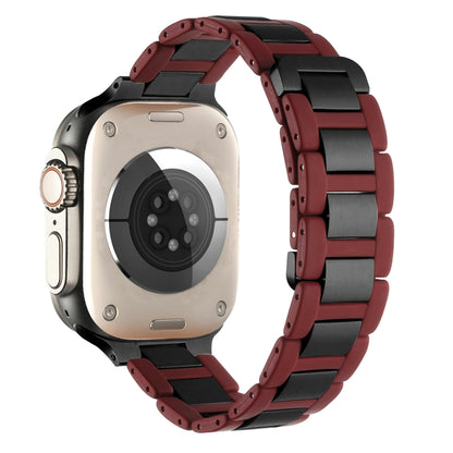 For Apple Watch Series 9 45mm Rubber Stainless Steel Magnetic Watch Band(Wine+Black) - Watch Bands by PMC Jewellery | Online Shopping South Africa | PMC Jewellery