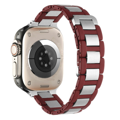 Fro Apple Watch Series 4 44mm Rubber Stainless Steel Magnetic Watch Band(Wine+Silver) - Watch Bands by PMC Jewellery | Online Shopping South Africa | PMC Jewellery