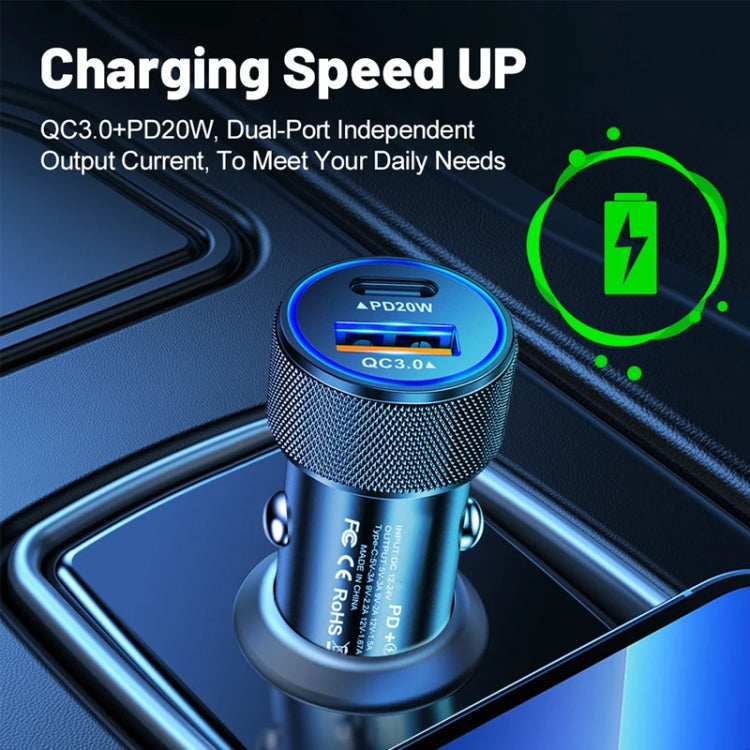 P19 Metal PD20W USB-C + QC18W USB Car Charger with Type-C to 8 Pin Date Cable(Black) - free shipping - PMC Jewellery - Order now!
