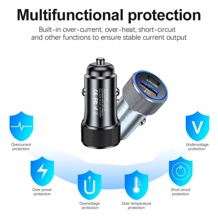 P19 Metal PD20W USB-C + QC18W USB Car Charger with Type-C to 8 Pin Date Cable(Black) - free shipping - PMC Jewellery - Order now!