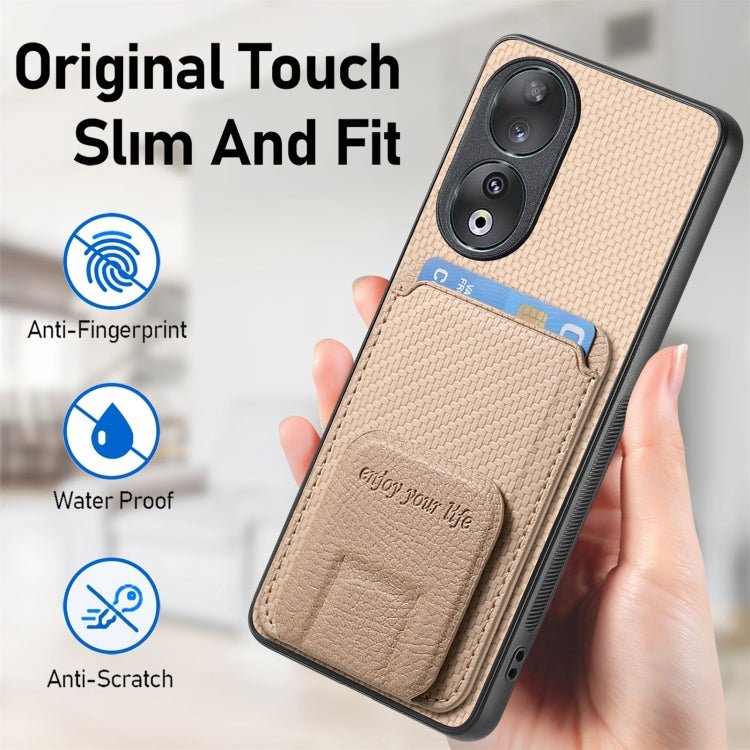 For Honor X7 Carbon Fiber Card Bag Fold Stand Phone Case(Khaki) - Honor Cases by PMC Jewellery | Online Shopping South Africa | PMC Jewellery | Buy Now Pay Later Mobicred