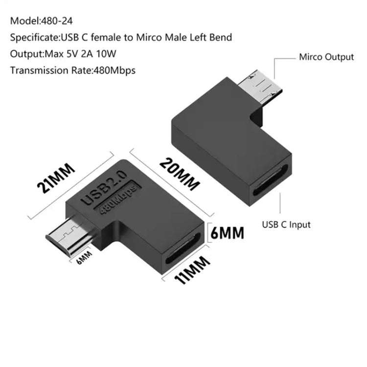 Type-C Female to Micro USB Male Adapter Data Charging Transmission, Specification:Type-C Female to Micro Male Left Bend - Cable & Adapters by PMC TechLife | Online Shopping South Africa | PMC TechLife