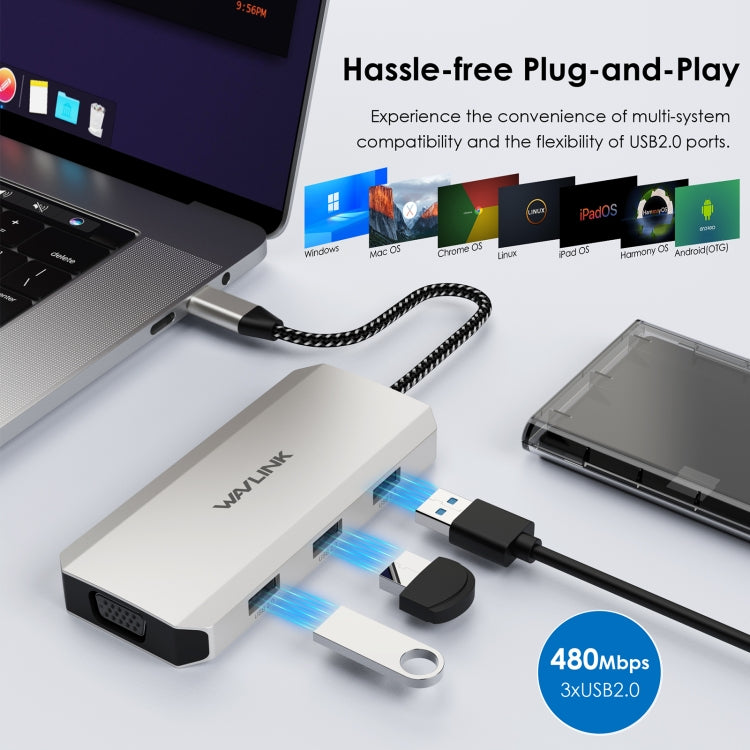 WAVLINK WL-UMD305 7 in 1 4K DP / HDMI Quard Display USB-C Hub Dock Multi-port Adapter - USB HUB by WAVLINK | Online Shopping South Africa | PMC Jewellery | Buy Now Pay Later Mobicred