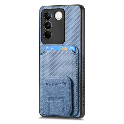 For vivo X100 Pro 5G Carbon Fiber Card Bag Fold Stand Phone Case(Blue) - X100 Pro Cases by PMC Jewellery | Online Shopping South Africa | PMC Jewellery | Buy Now Pay Later Mobicred