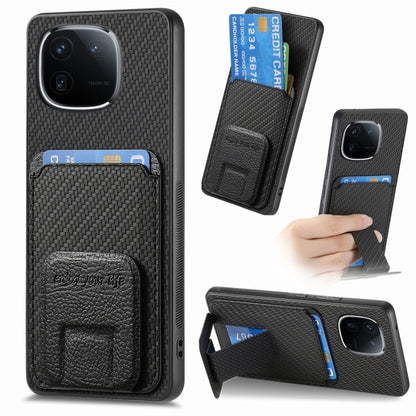 For vivo iQOO 12 Pro Carbon Fiber Card Bag Fold Stand Phone Case(Black) - iQOO 12 Pro Cases by PMC Jewellery | Online Shopping South Africa | PMC Jewellery