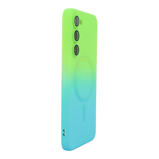 For Samsung Galaxy S25+ 5G ENKAY Hat-Prince MagSafe Rainbow Gradient Silicone Phone Case with Lens Film(Green Blue) - Galaxy S25+ 5G Cases by ENKAY | Online Shopping South Africa | PMC Jewellery | Buy Now Pay Later Mobicred