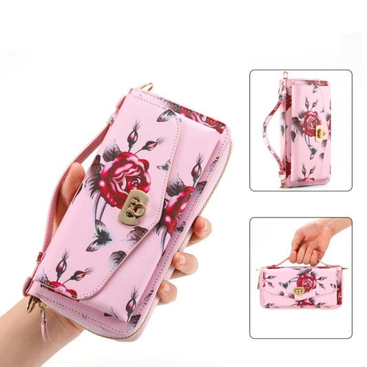 For Samsung Galaxy S24 5G Flower Multi-functional Crossbody Zipper Wallet Leather Phone Case(Pink) - Galaxy S24 5G Cases by PMC Jewellery | Online Shopping South Africa | PMC Jewellery | Buy Now Pay Later Mobicred