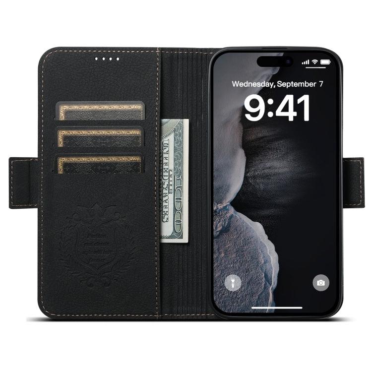 For iPhone 15 SUTENI J07 Multifunctional Horizontal Flip Magsafe Leather Phone Case(Black) - iPhone 15 Cases by Suteni | Online Shopping South Africa | PMC Jewellery | Buy Now Pay Later Mobicred