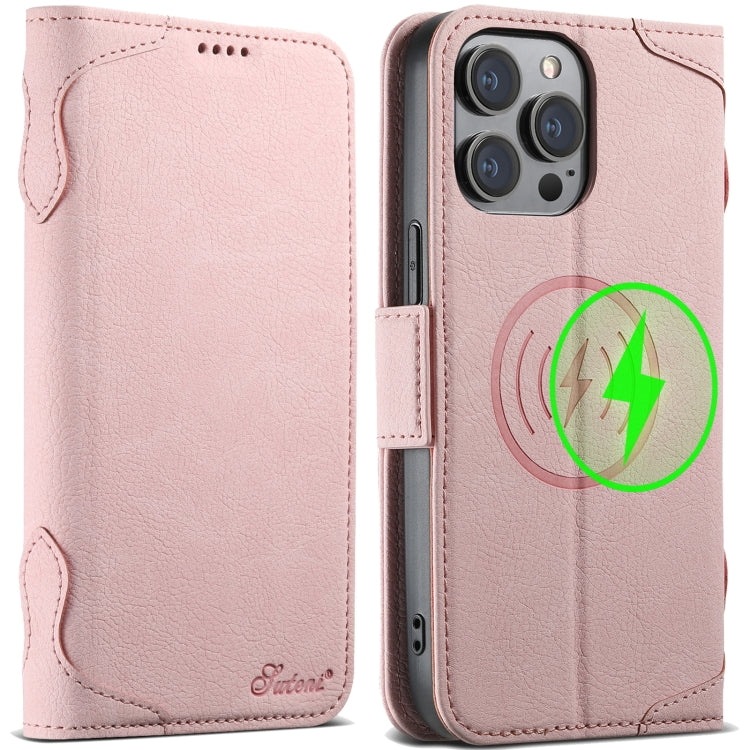 For iPhone 15 Pro SUTENI J07 Multifunctional Horizontal Flip Magsafe Leather Phone Case(Pink) - free shipping - PMC Jewellery - Order now!