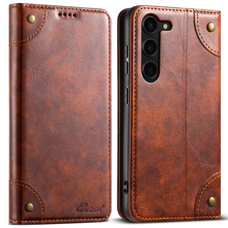 For Samsung Galaxy S24 5G Suteni Baroque Calf Texture Buckle Wallet Leather Phone Case(Khaki) - Galaxy S24 5G Cases by Suteni | Online Shopping South Africa | PMC Jewellery | Buy Now Pay Later Mobicred