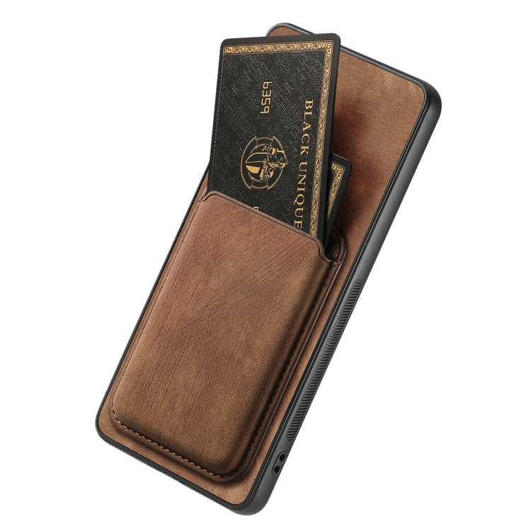 For OPPO Reno10 Global Retro Leather Card Bag Magnetic Phone Case(Brown) - OPPO Cases by PMC Jewellery | Online Shopping South Africa | PMC Jewellery | Buy Now Pay Later Mobicred