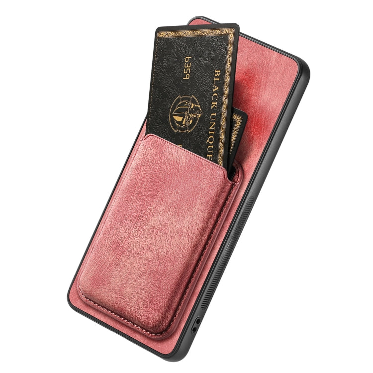 For OPPO A17 Retro Leather Card Bag Magnetic Phone Case(Pink) - OPPO Cases by PMC TechLife | Online Shopping South Africa | PMC TechLife | Buy Now Pay Later Mobicred