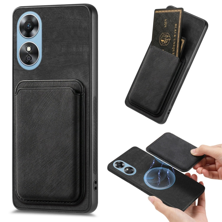 For OPPO A17 Retro Leather Card Bag Magnetic Phone Case(Black) - OPPO Cases by PMC TechLife | Online Shopping South Africa | PMC TechLife | Buy Now Pay Later Mobicred