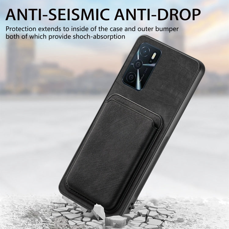 For OPPO A17 Retro Leather Card Bag Magnetic Phone Case(Black) - OPPO Cases by PMC TechLife | Online Shopping South Africa | PMC TechLife | Buy Now Pay Later Mobicred