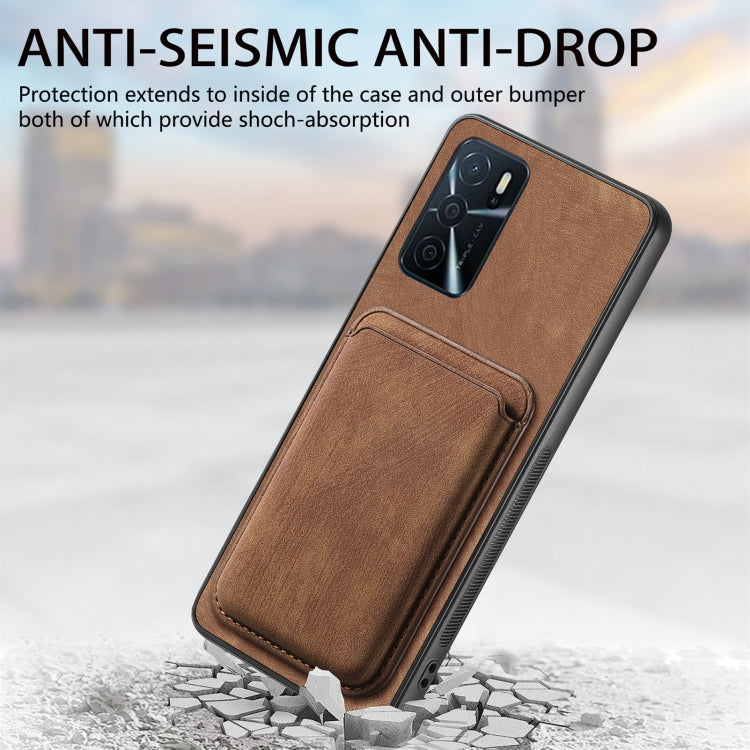 For OPPO A57 5G Retro Leather Card Bag Magnetic Phone Case(Brown) - OPPO Cases by PMC Jewellery | Online Shopping South Africa | PMC Jewellery | Buy Now Pay Later Mobicred