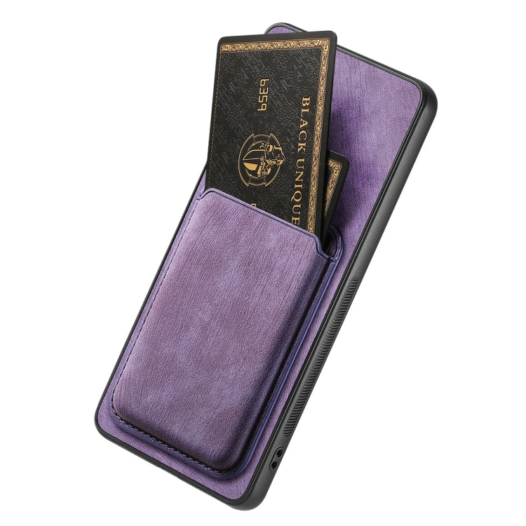 For OPPO Reno7 4G Retro Leather Card Bag Magnetic Phone Case(Purple) - OPPO Cases by PMC TechLife | Online Shopping South Africa | PMC TechLife | Buy Now Pay Later Mobicred