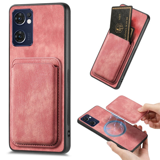 For OPPO Reno7 5G Retro Leather Card Bag Magnetic Phone Case(Pink) - OPPO Cases by PMC Jewellery | Online Shopping South Africa | PMC Jewellery | Buy Now Pay Later Mobicred