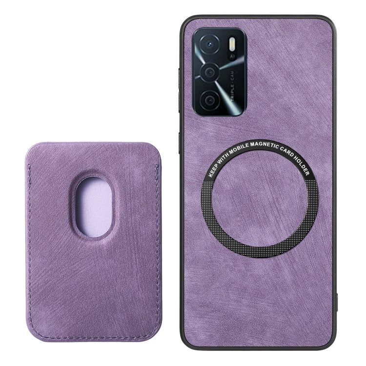 For OPPO Reno7 5G Retro Leather Card Bag Magnetic Phone Case(Purple) - OPPO Cases by PMC Jewellery | Online Shopping South Africa | PMC Jewellery | Buy Now Pay Later Mobicred