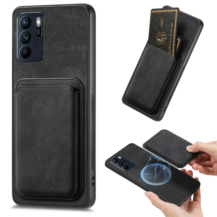 For OPPO Reno6 Z Retro Leather Card Bag Magnetic Phone Case(Black) - OPPO Cases by PMC TechLife | Online Shopping South Africa | PMC TechLife | Buy Now Pay Later Mobicred
