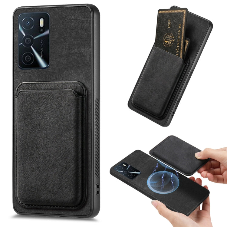 For OPPO A16 Retro Leather Card Bag Magnetic Phone Case(Black) - OPPO Cases by PMC Jewellery | Online Shopping South Africa | PMC Jewellery | Buy Now Pay Later Mobicred