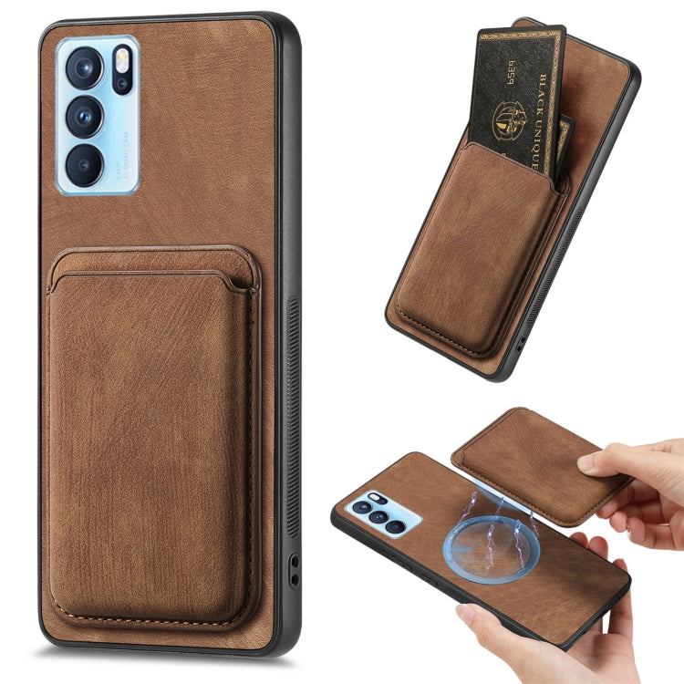 For OPPO Reno6 Pro 5G Retro Leather Card Bag Magnetic Phone Case(Brown) - OPPO Cases by PMC Jewellery | Online Shopping South Africa | PMC Jewellery | Buy Now Pay Later Mobicred