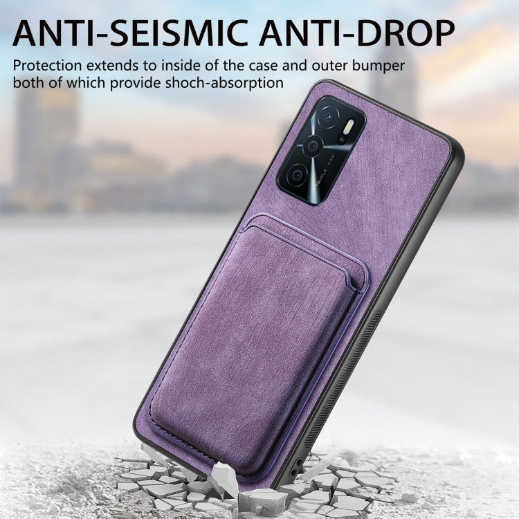 For OPPO A15 Retro Leather Card Bag Magnetic Phone Case(Purple) - OPPO Cases by PMC TechLife | Online Shopping South Africa | PMC TechLife | Buy Now Pay Later Mobicred