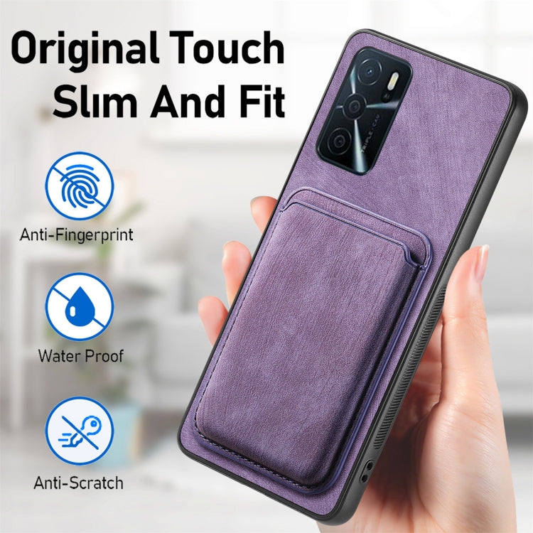 For OPPO A15 Retro Leather Card Bag Magnetic Phone Case(Purple) - OPPO Cases by PMC TechLife | Online Shopping South Africa | PMC TechLife | Buy Now Pay Later Mobicred