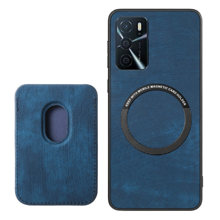 For OPPO A5 Retro Leather Card Bag Magnetic Phone Case(Blue) - OPPO Cases by PMC TechLife | Online Shopping South Africa | PMC TechLife | Buy Now Pay Later Mobicred
